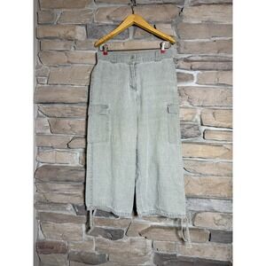 KOMBI World Cargo Pants Women's Size 36 Ramie Cotton Wide Leg Utility Green